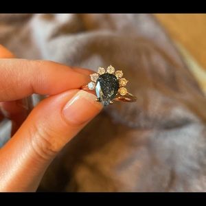 Gold and Blue Teardrop Ring with Sparkling Accents